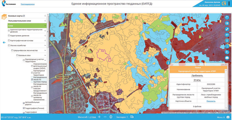 Веб-интерфейс ЕИПГД. Распределение лесов по группам пород