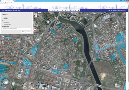Веб-интерфейс геоинформационного портала дежурного плана города Астаны