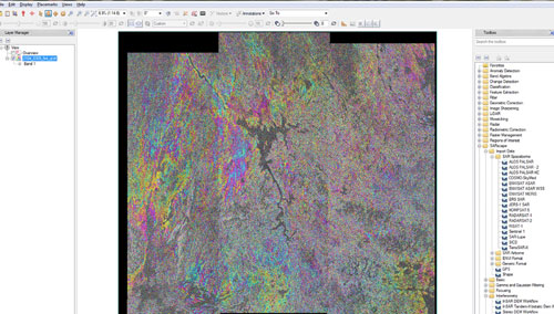 Отображение в интерфейсе ENVI/SARscape 5.2 интерферограммы, рассчитанной по данным Sentinel-1A