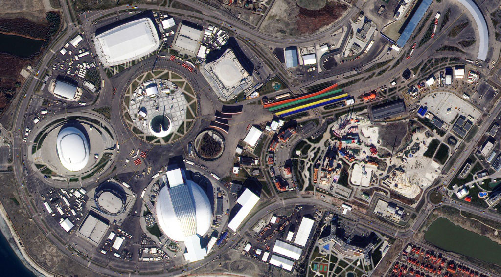 Олимпийский парк, г. Сочи. Космический снимок Kompsat-3, дата съемки 07.02.2014