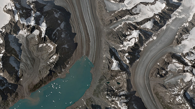 Снимок со спутника SkySat-1, ледник Хельхейм (Гренландия), 18 августа 2014 г.