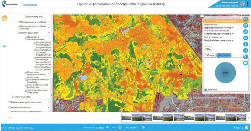 Веб-интерфейс ЕИПГД. Градация однородных участков леса по усредненному индексу вегетации NDVI за 2014 г. 